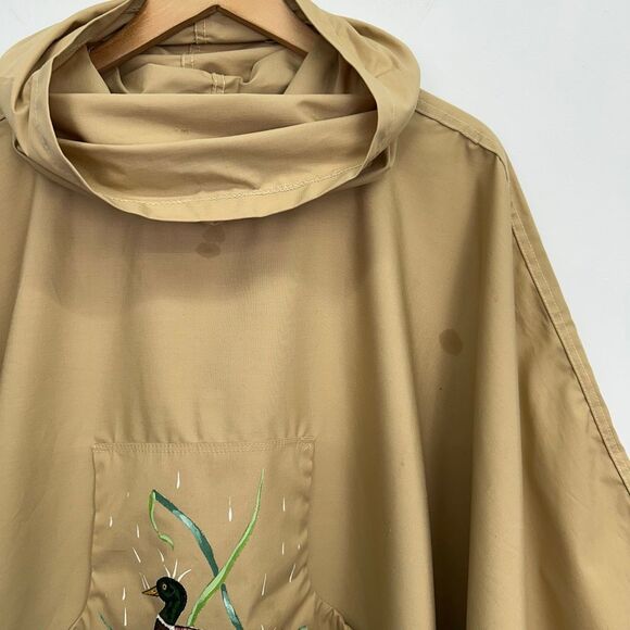 Orvis Vintage 1960s Unisex Hand Painted Mallard Duck Tan Fly Fishing Poncho Snap - Picture 7 of 11